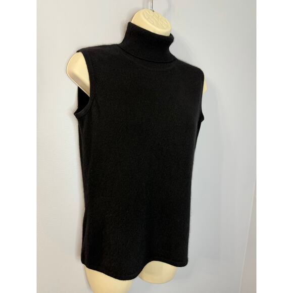 El Daws Cashmere Sweater Turtle Neck Sleeveless Black Soft Sz S - Picture 2 of 8